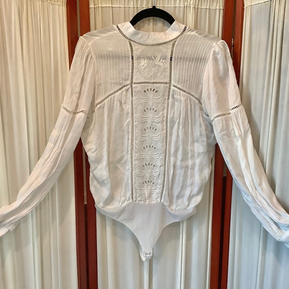 Free People Intimately Womens White Thong Bodysuit Embroidered Size XS - Picture 1 of 9